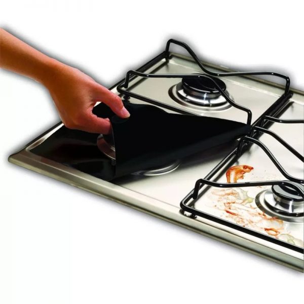 Forro protetor de base de fogão a gás em fibra de vidro reutilizável (4 Peças)