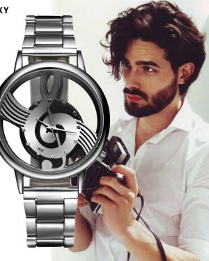 Relógio masculino design musical à prova d’água (Prata)