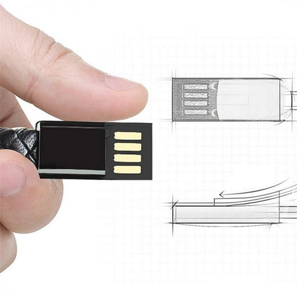 Pulseira em Couro Carregador USB para Iphone e Android 20cm