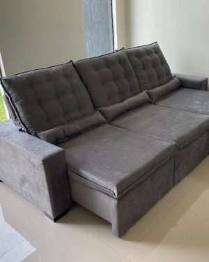 Sofá 3 lugares retrátil e reclinável com forro em tecido Suede